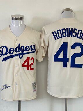 Jackie Robinson #42 Brooklyn Dodgers 1955 World Series Cream Jersey